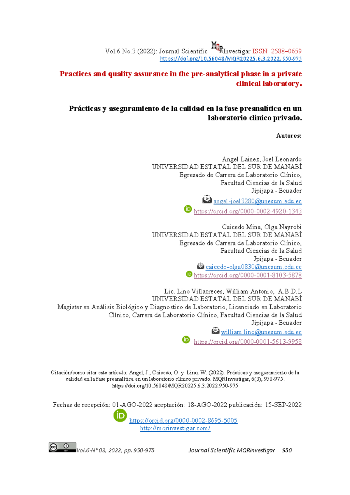Practicas y aseguramiento de la calidad - doi/10.56048/MQR20225.6.3. ...