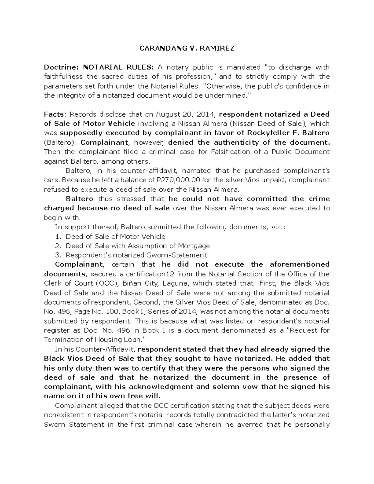 7. Carandang VS. Ramirez - CARANDANG V. RAMIREZ Doctrine: NOTARIAL ...