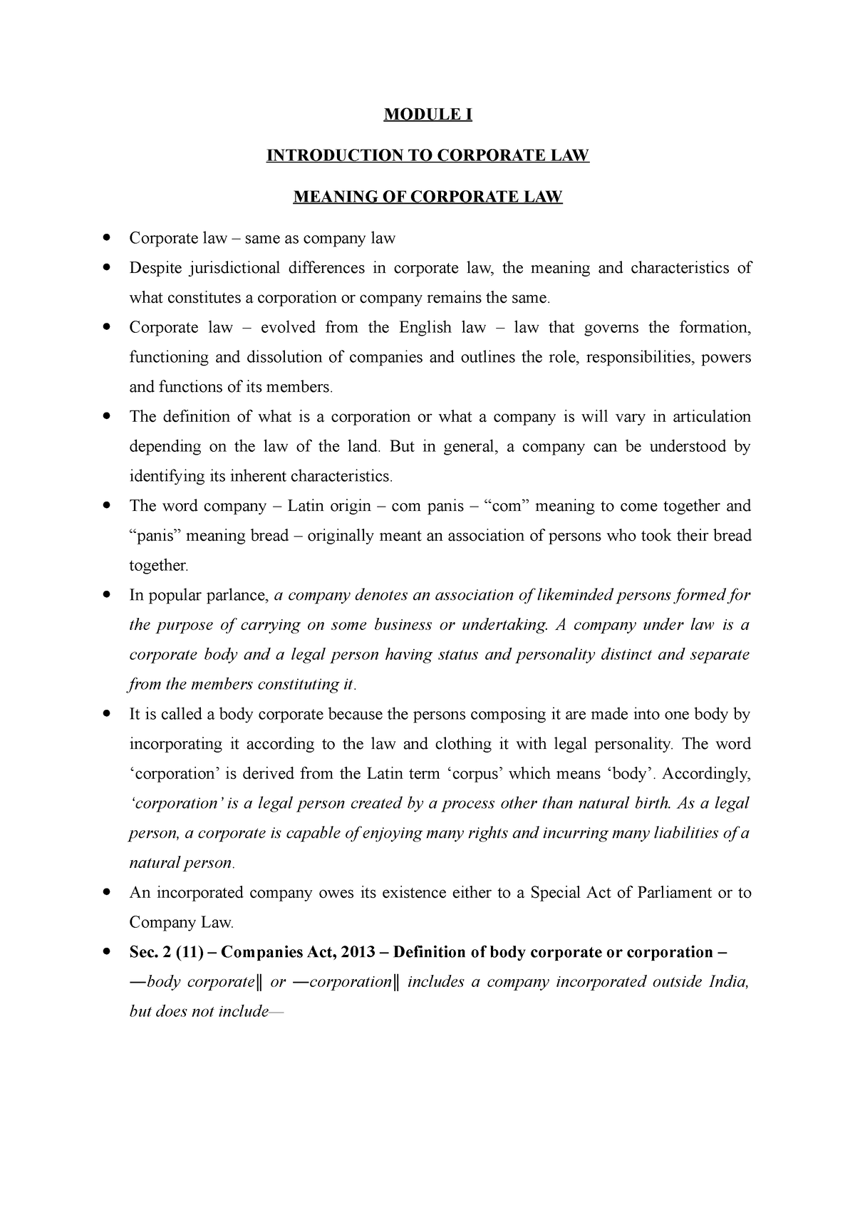 module-1-introduction-meaning-of-corporate-law-module-i