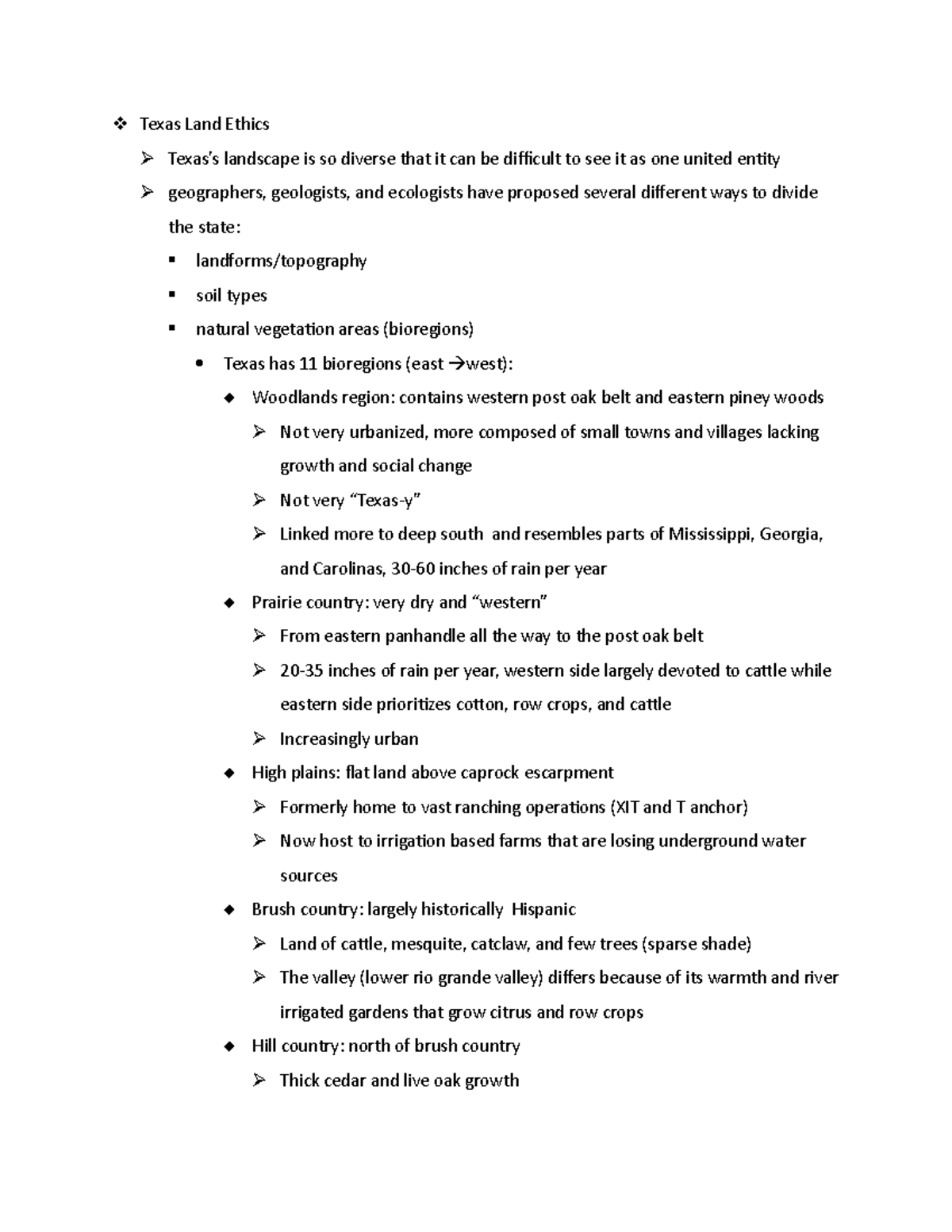 Texas Land Ethics notes Texas Land Ethics Texas’s landscape is so diverse that it can be Studocu