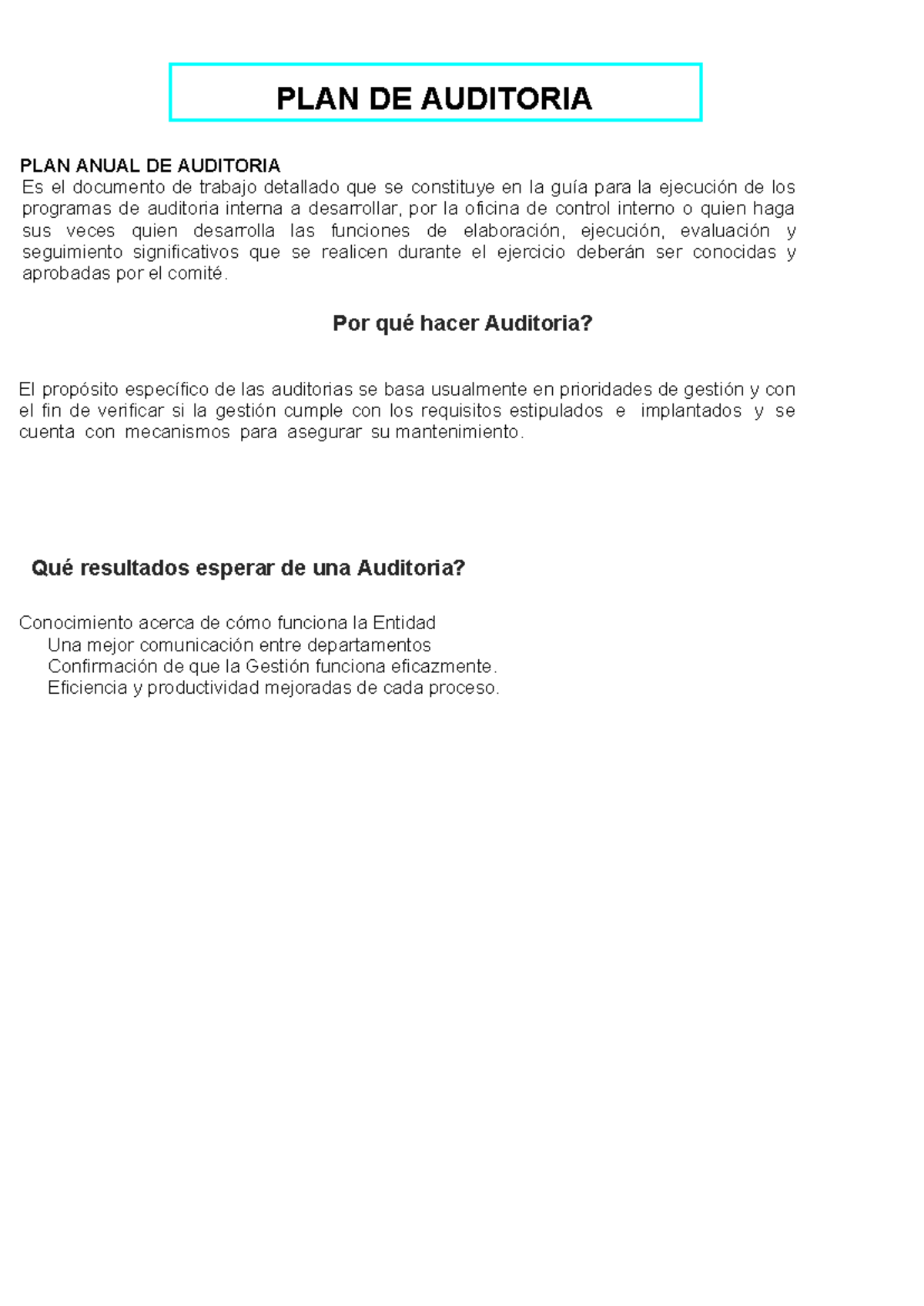 Auditoria dos - PLAN DE AUDITORIA PLAN ANUAL DE AUDITORIA Es el ...