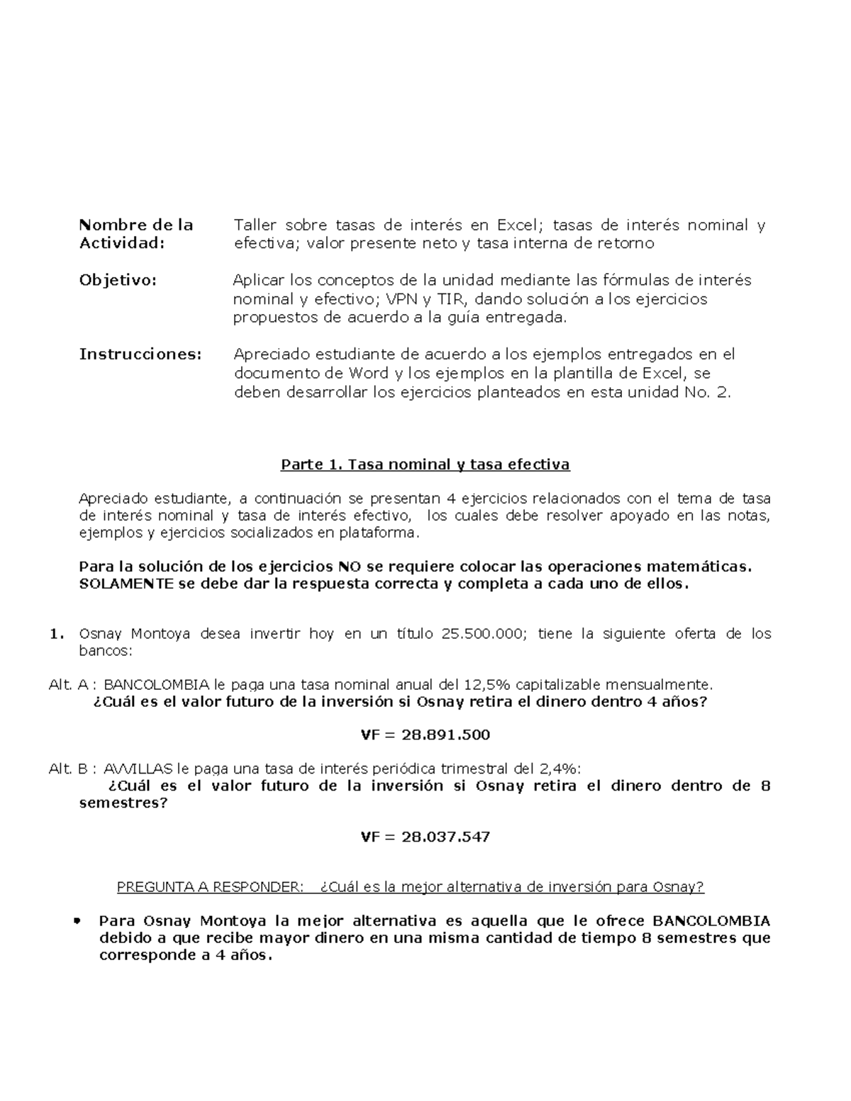 Actividad 2 Tasas de interès Nominal y efectiva (1) Resuelto - Nombre ...