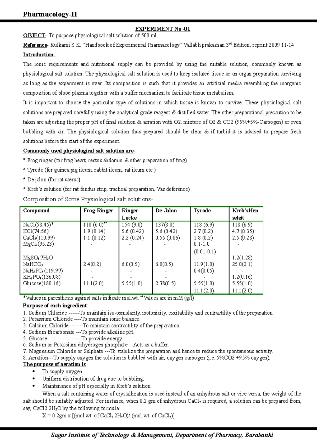 Pharmacology IInd BP507P LAB Manual EXPERIMENT No OBJECT To