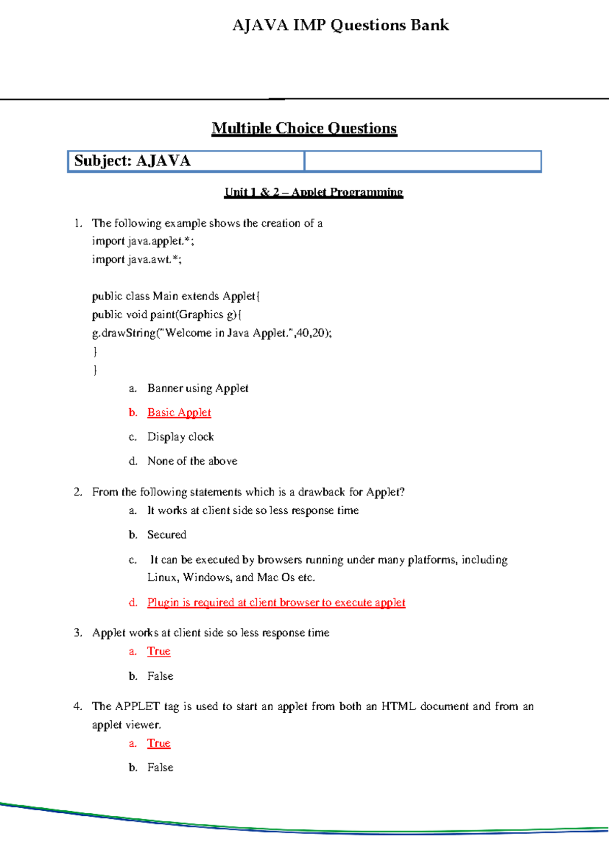 Mcq Of Advance Java Programming-3360701 - Advance Java Programming ...