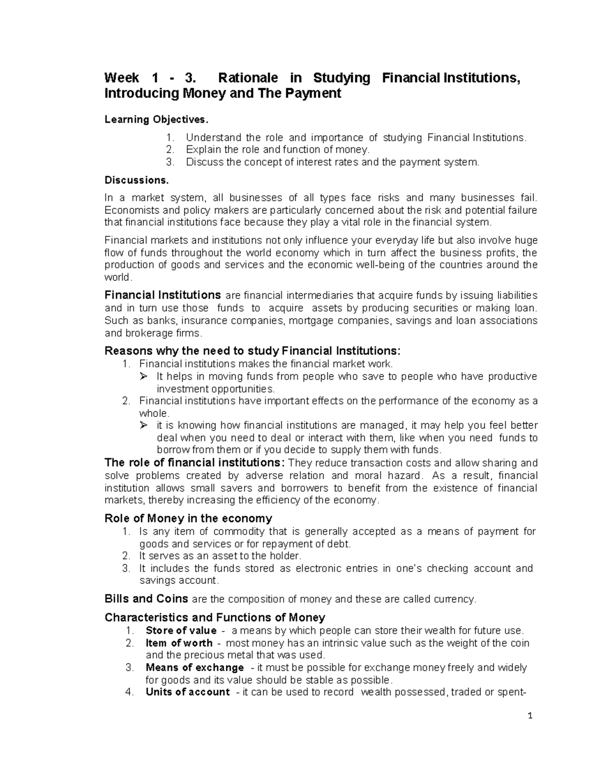 Financial Market W1 TO W3 - Rationale IN Studying Financial ...