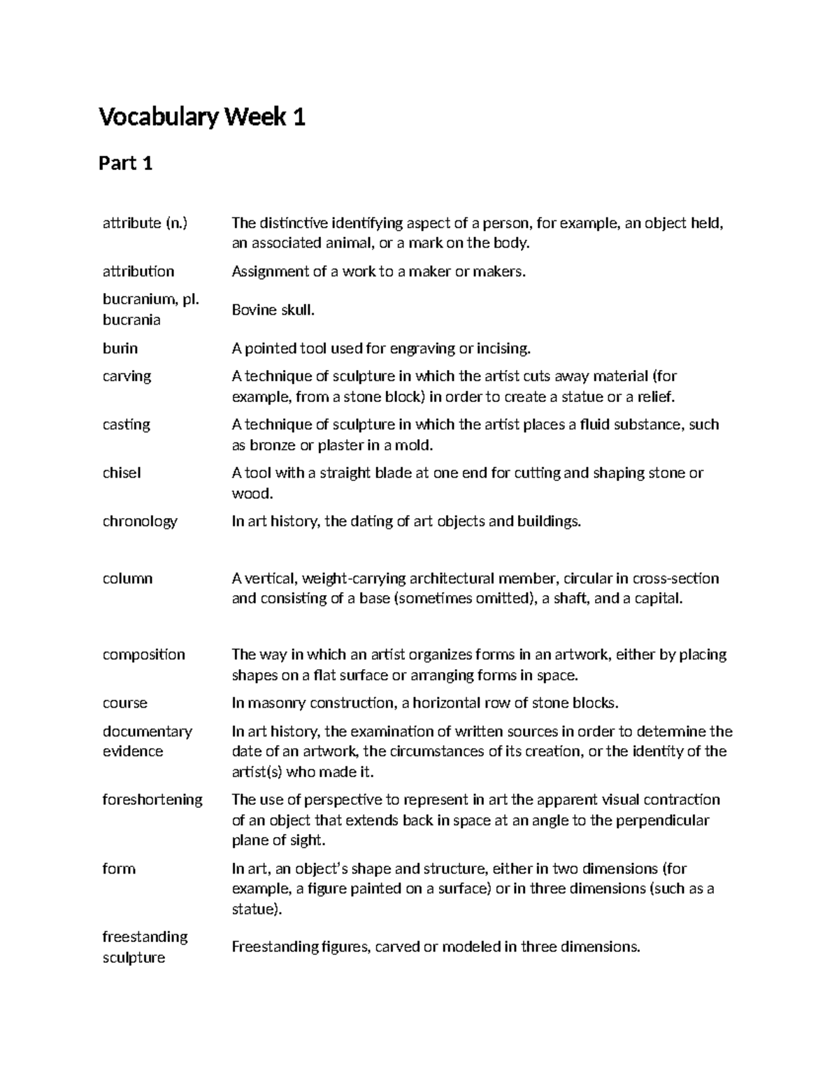 Vocabulary Week 1 Course Materials Vocabulary Week 1 Part 1