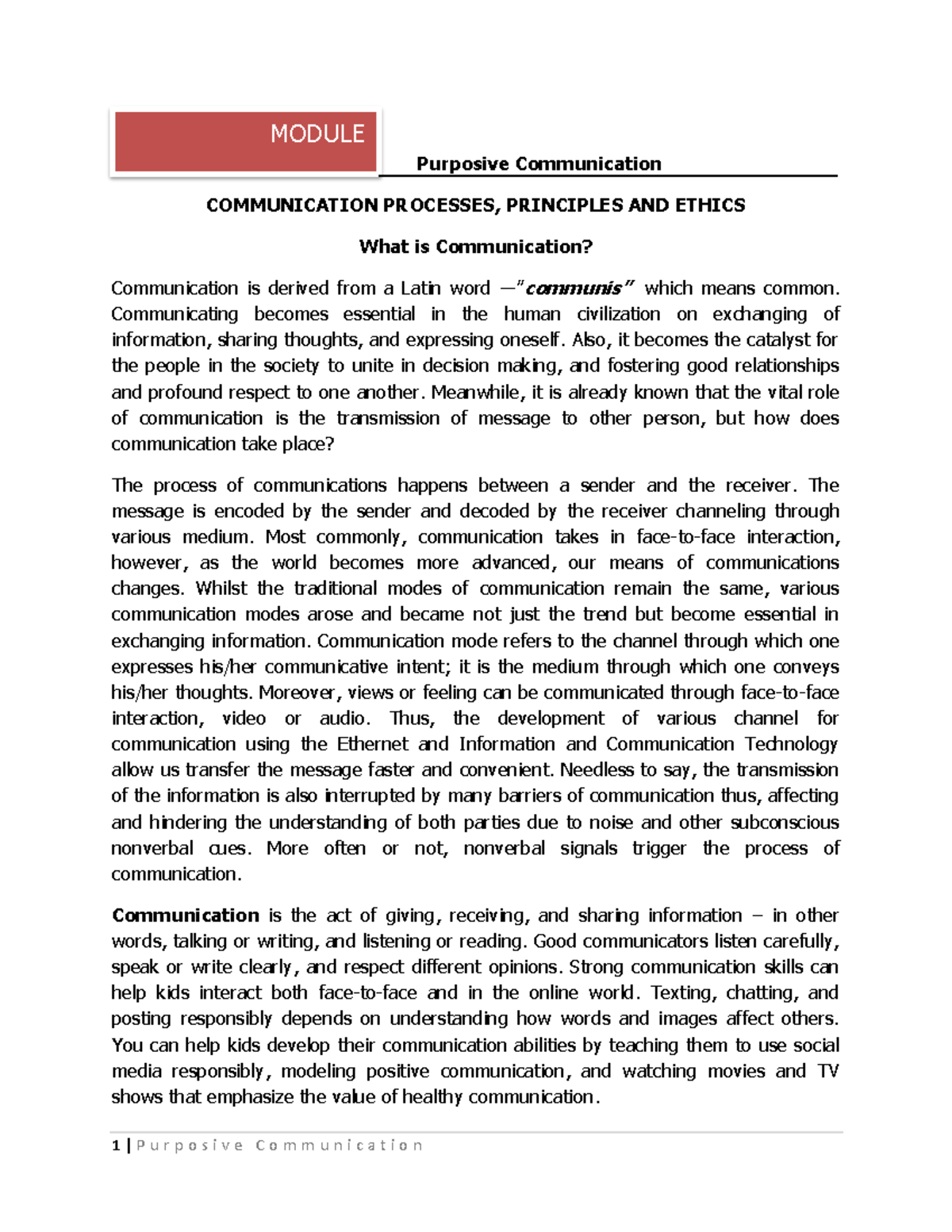 Purposive Communication Basics in Communication - Purposive ...