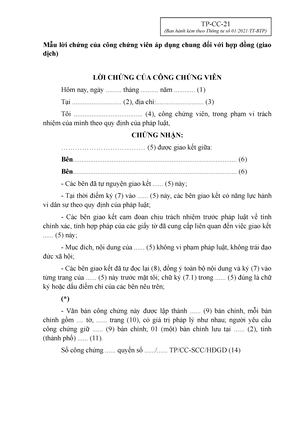 Mau Loi Chung Hd, Gd (Kèm Tt 01 - Mẫu Lời Chứng Của Công Chứng Viên Áp Dụng  Chung Đối Với Hợp Đồng - Studocu