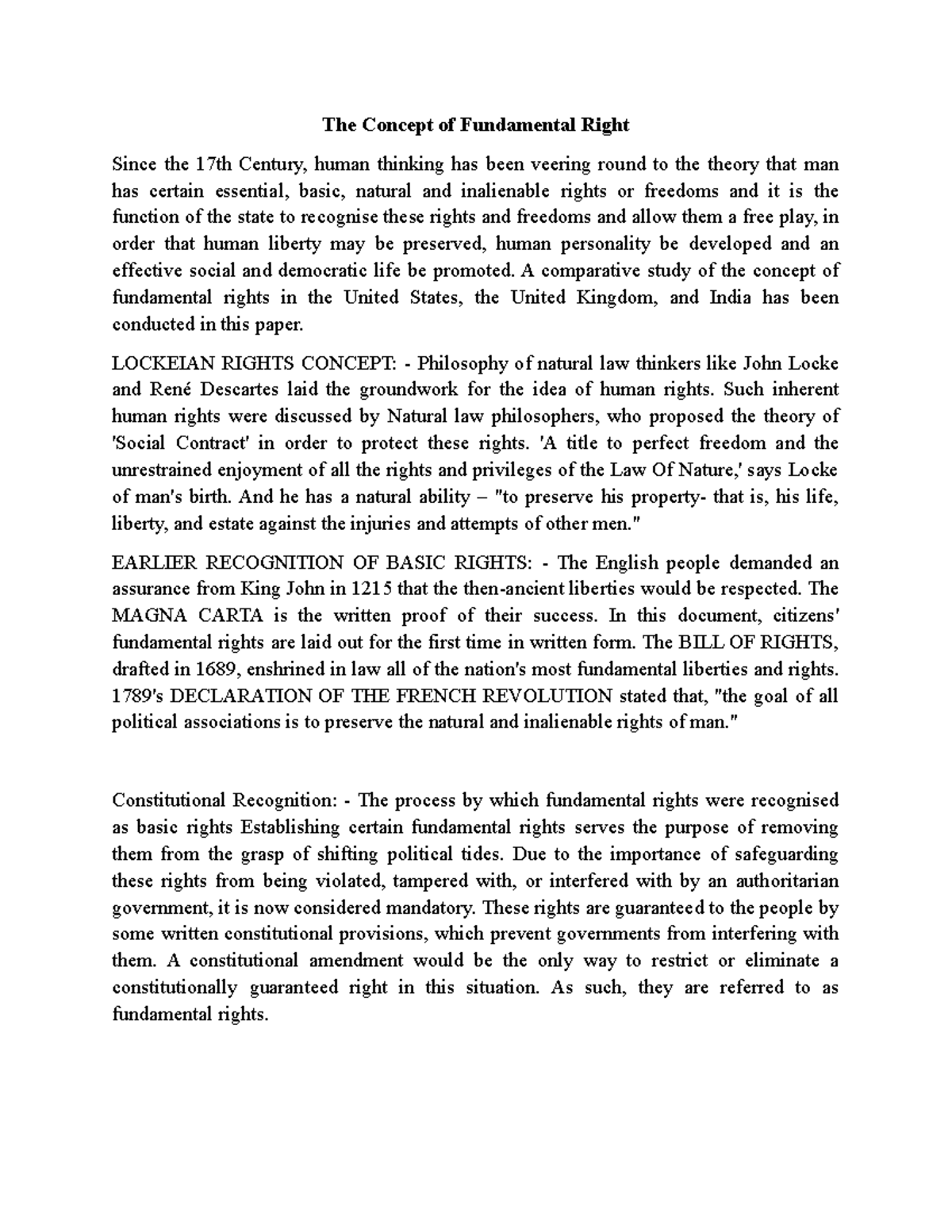 The Concept of Fundamental Right - A comparative study of the concept ...