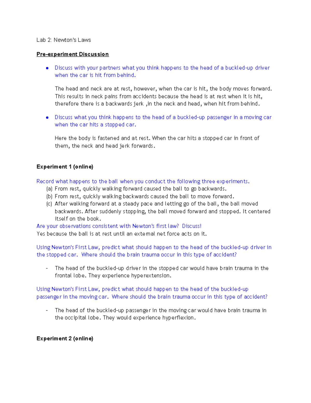Lab 2 Newtons Laws Studio 2 Lab Report Lab 2 Newton's Laws Pre