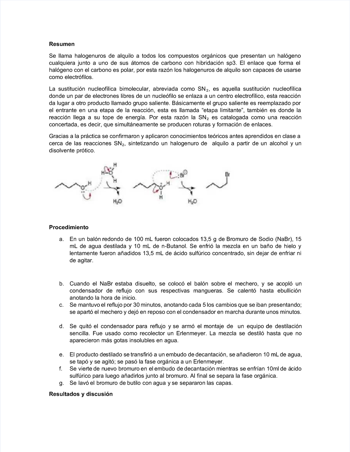 Dlscrib - Informe De Sintesis De Bromuro De N-butano Por Reaccion De ...