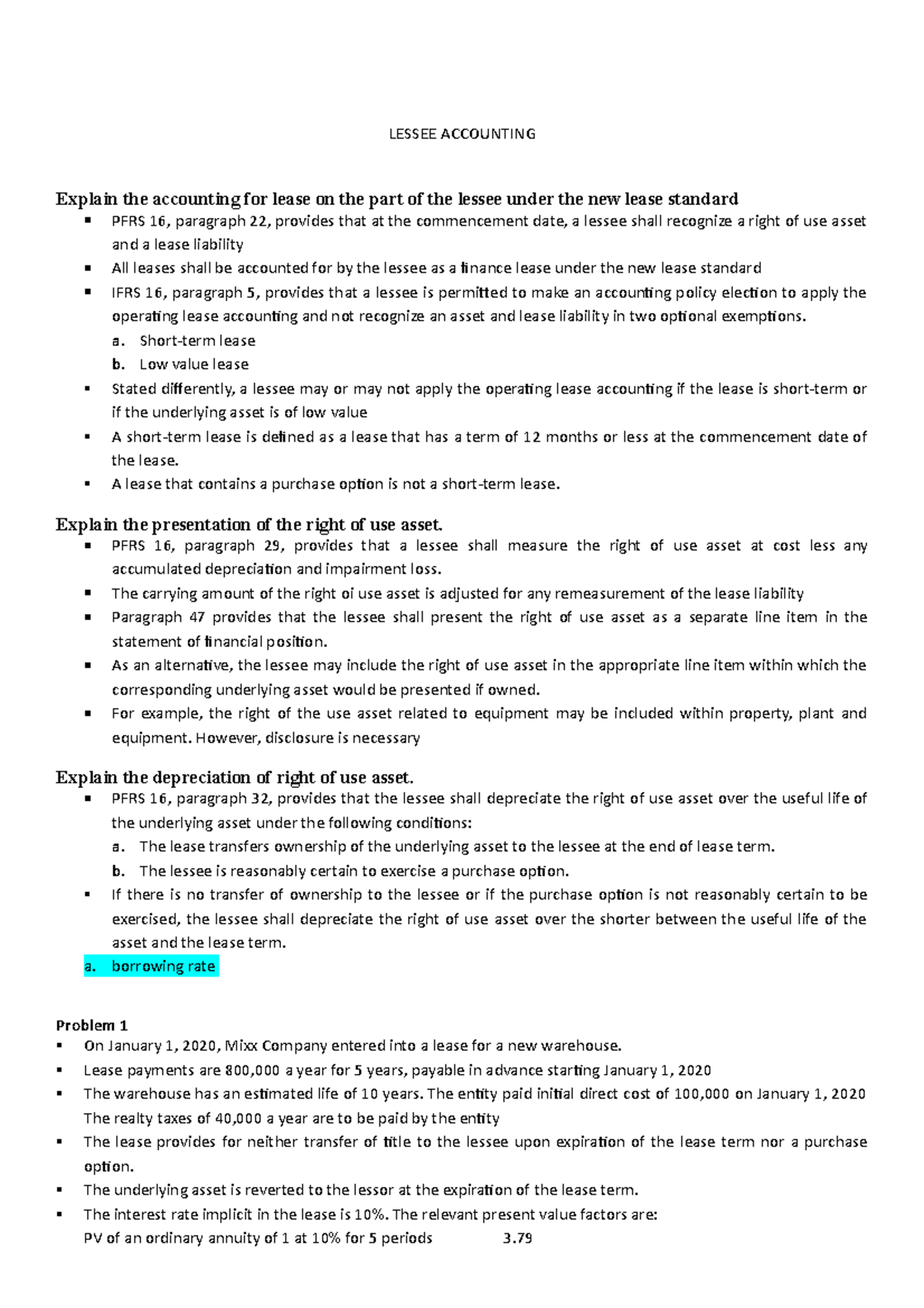 LESSEE ACCOUNTING VALIX INTERMEDIATE ACCOUNTING VOLUME 2