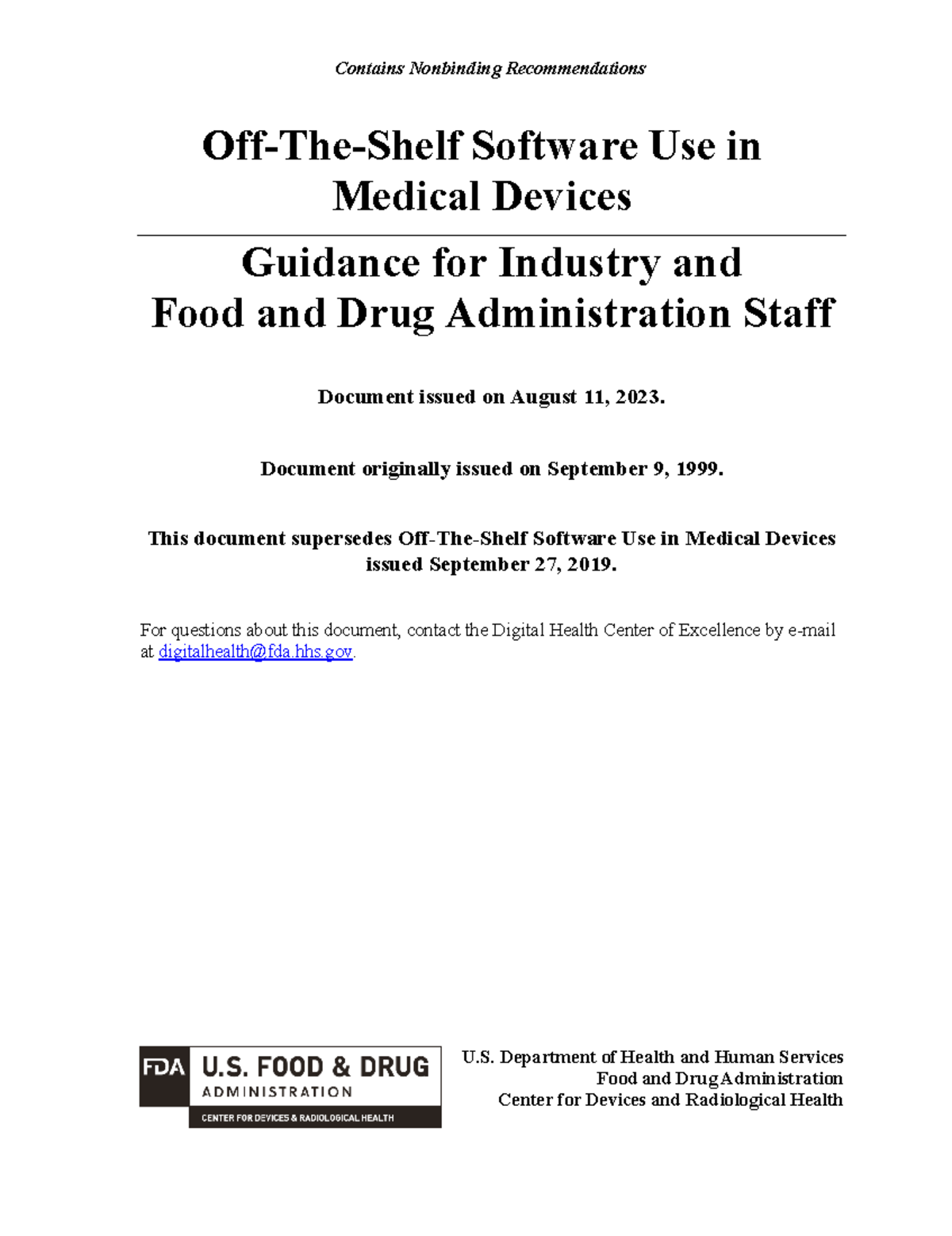 OffTheShelf Software Use in Medical Devices Aug 2023 OffTheShelf