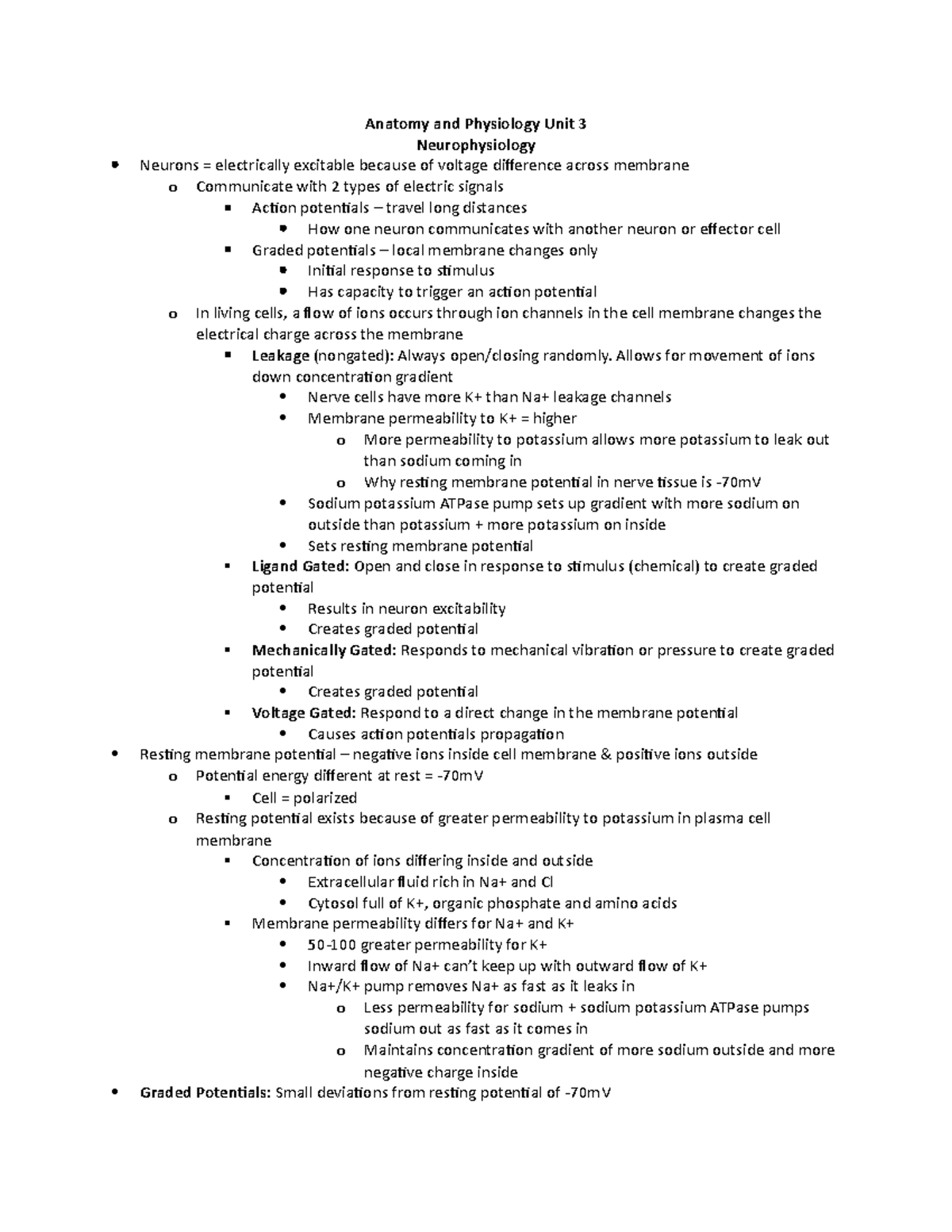 BIOL 430: Advanced Human Anatomy and Physiology I; Unit 3 ...
