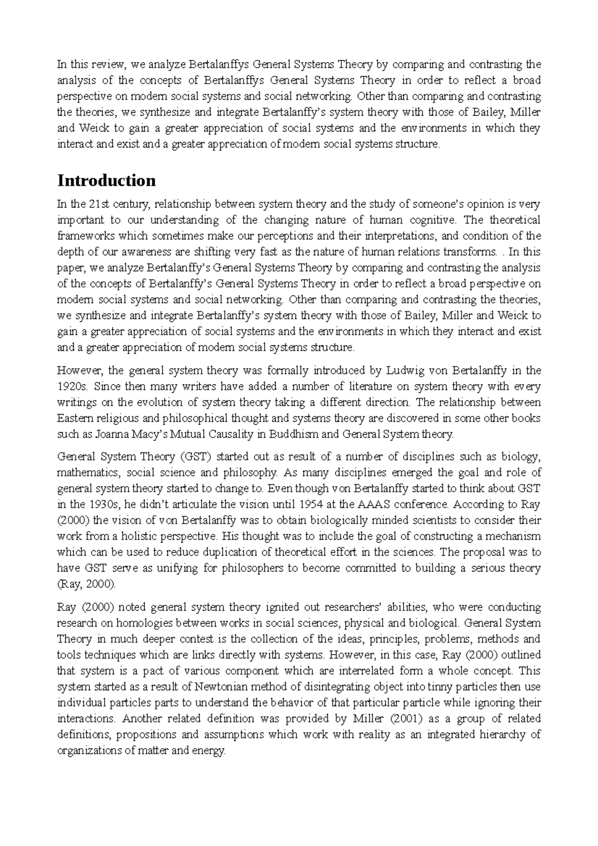 General systems theory - Other than comparing and contrasting the ...