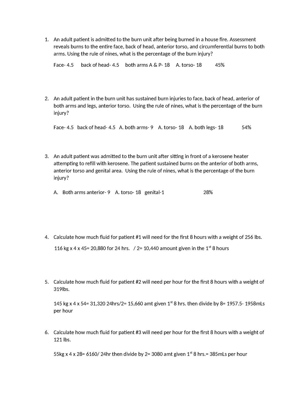 Math calculations rule of nines answers - An adult patient is admitted ...