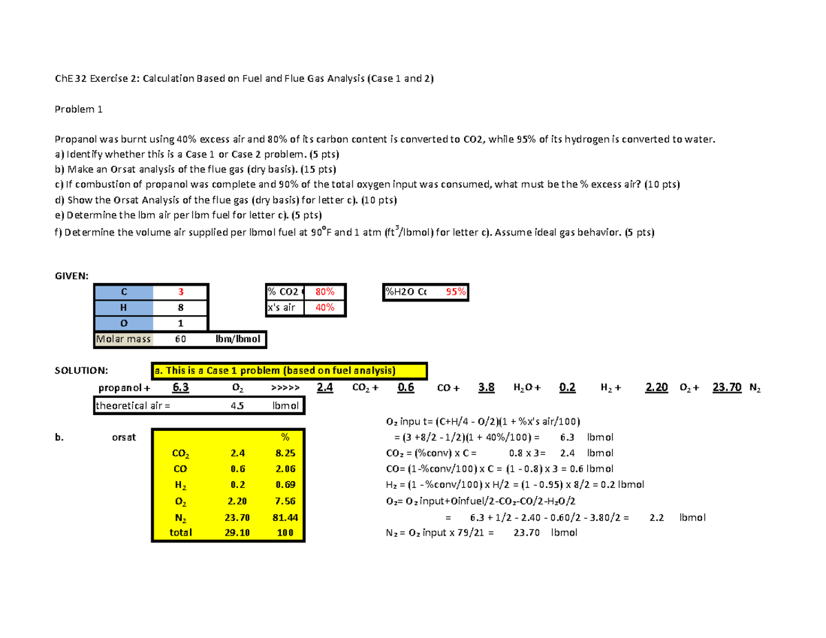 Calculation Based on Fuel and Flue Gas Analysis GIVEN C 3 CO2