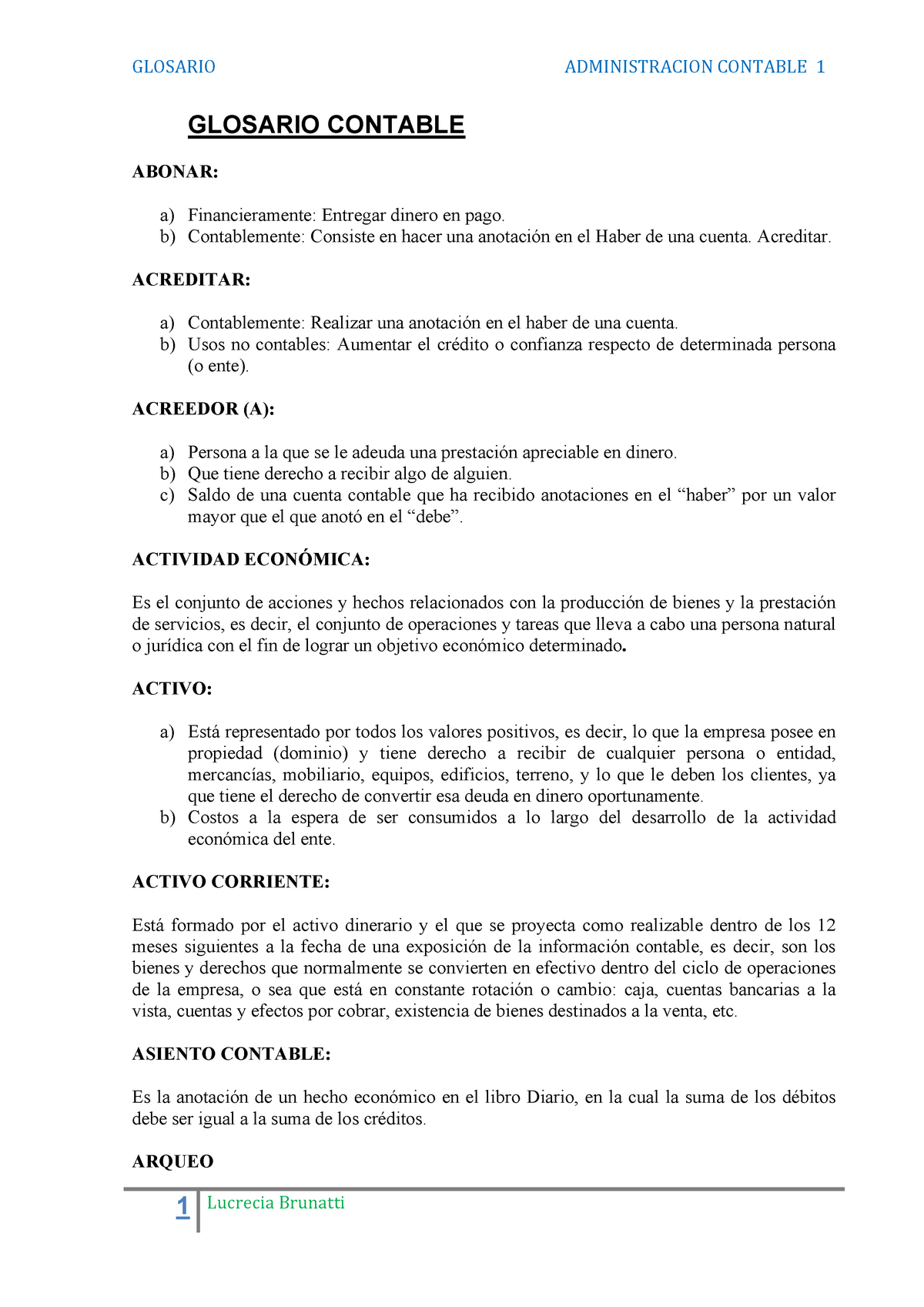 Glosario Administración Contable 1 Glosario Contable Abonar A