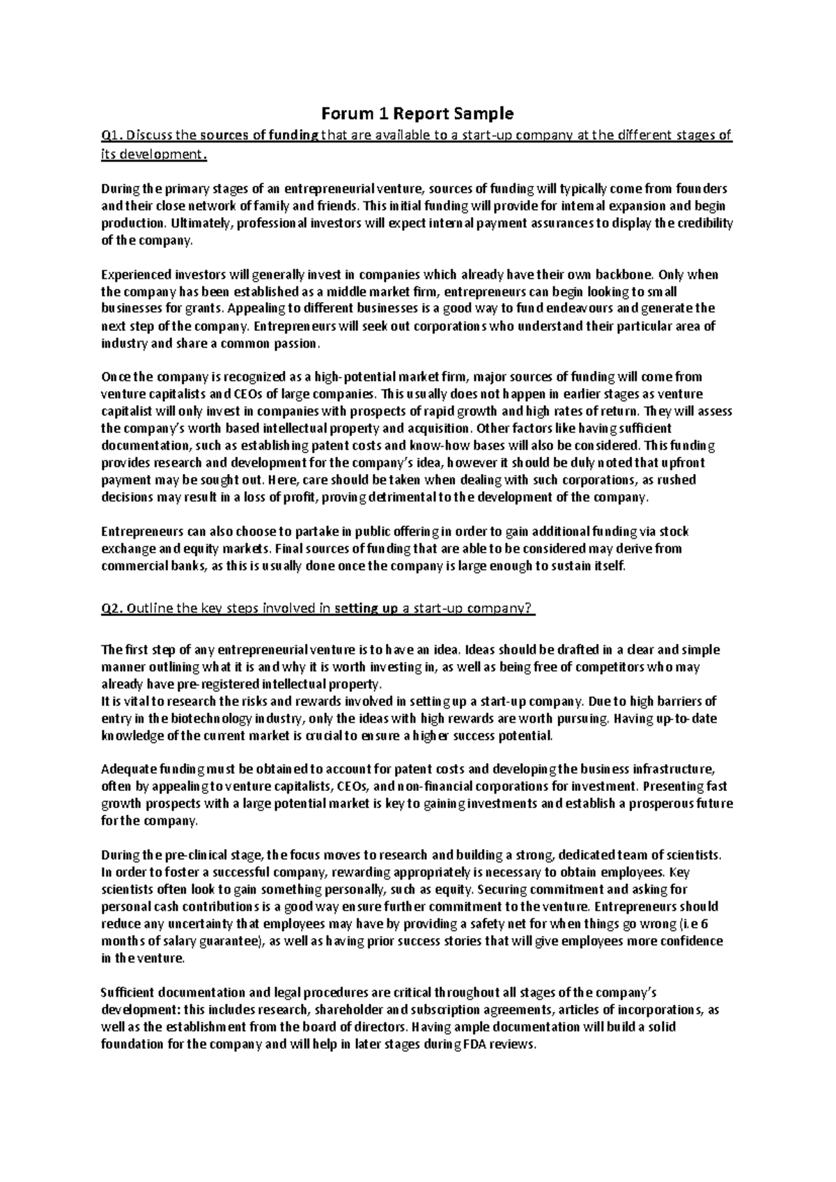 Biotechnology Forum 1 Report Sample 1 and 2 - Forum 1 Report Sample Q1 ...