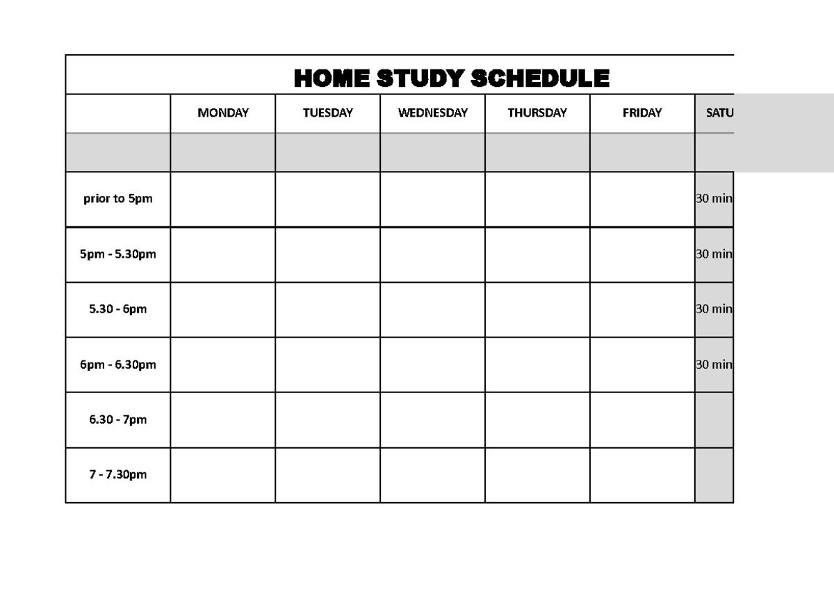 Home Study Timetable Template HOME STUDY SCHEDULE
