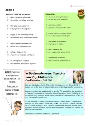 Hanswors Werkkaarte 2 - Summaries for Afrikaans poem - 1 GEDIG 9 ...