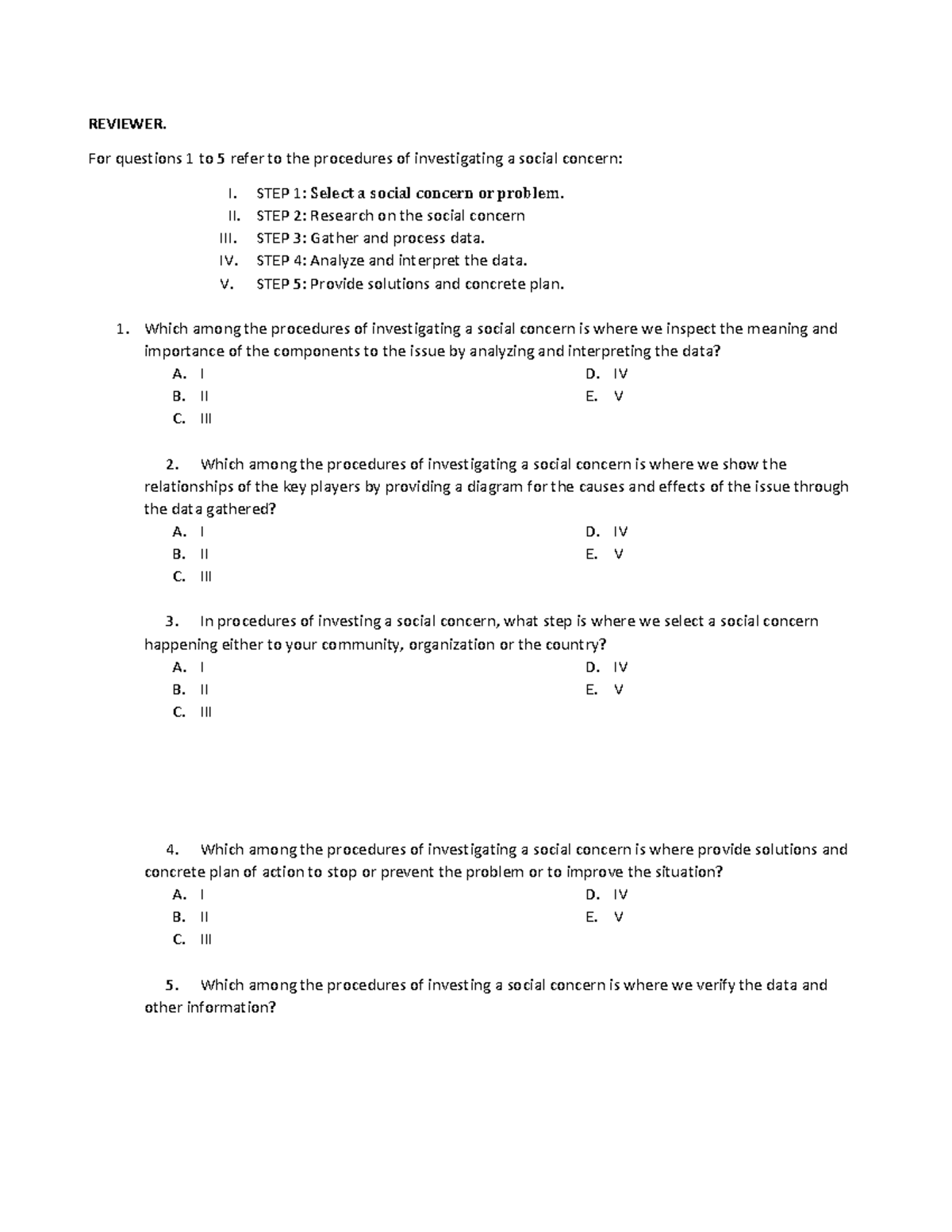 CESC Reviewer - cesc - REVIEWER. For questions 1 to 5 refer to the ...