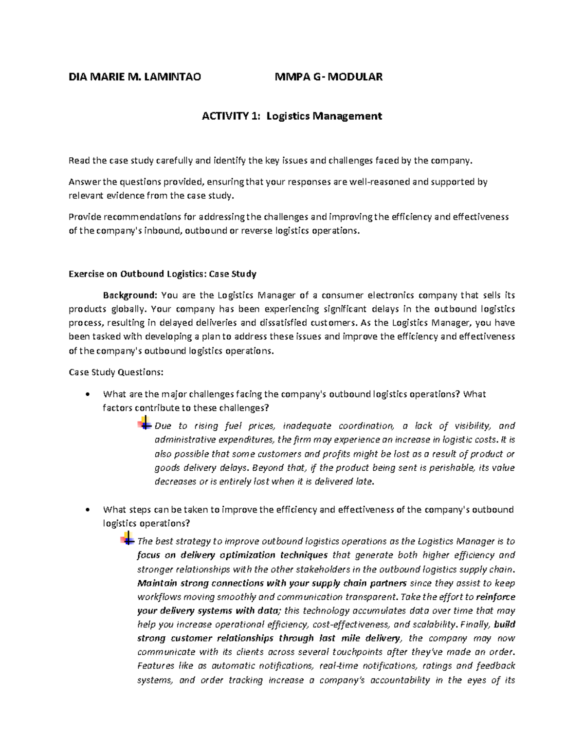 Logistics, Operation and Supply Chain Management - DIA MARIE M ...