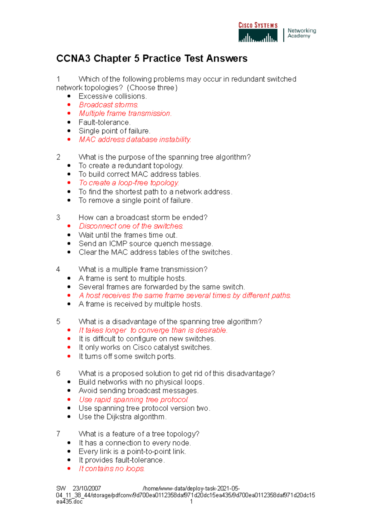 CCNA3 Chap5 practice testanswers CCNA3 Chapter 5 Practice Test