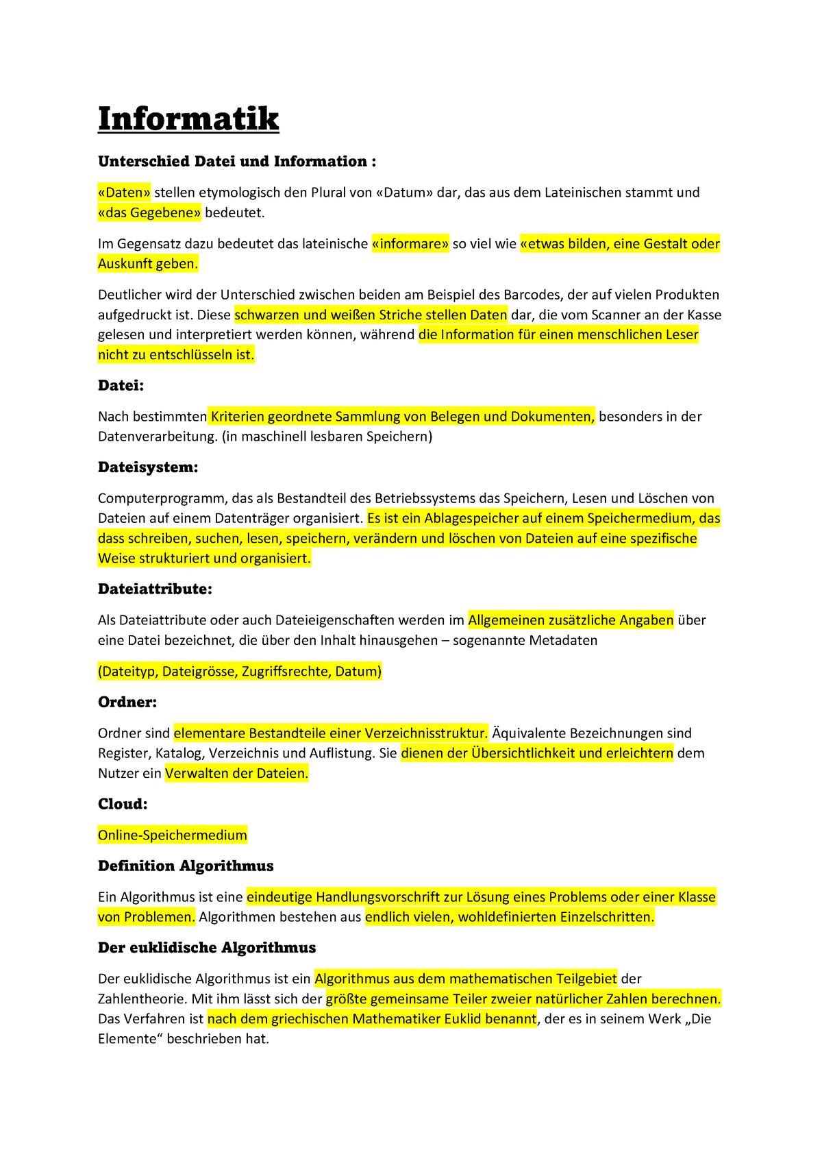 Info 1 - Zusammenfassung - Informatik Unterschied Datei Und Information ...