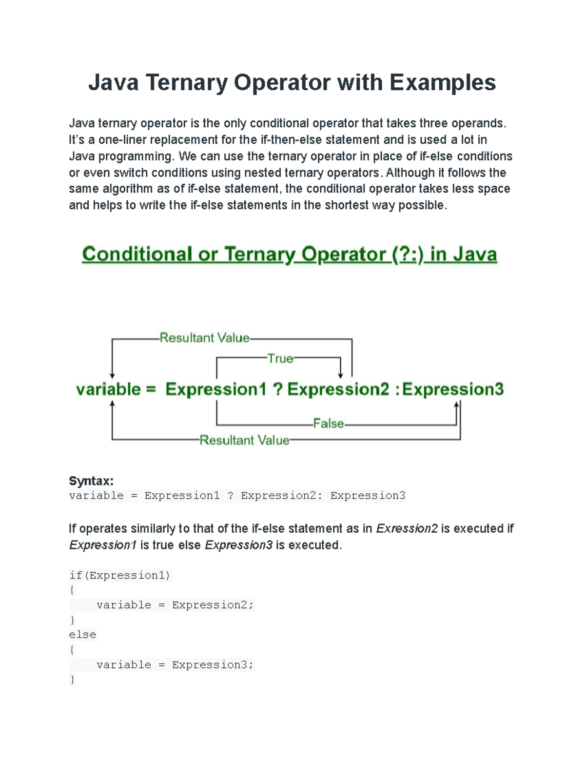 java ternary variable assignment