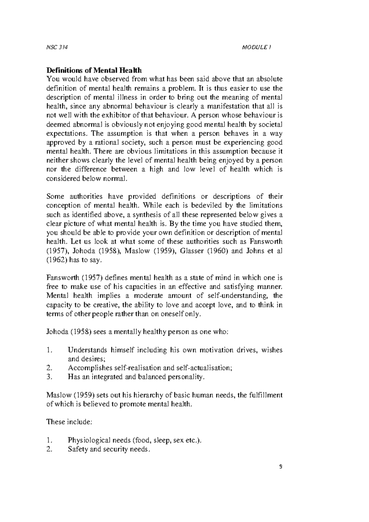 Nursing Psychiatric (1)3 NSC 314 MODULE 1 Definitions of Mental