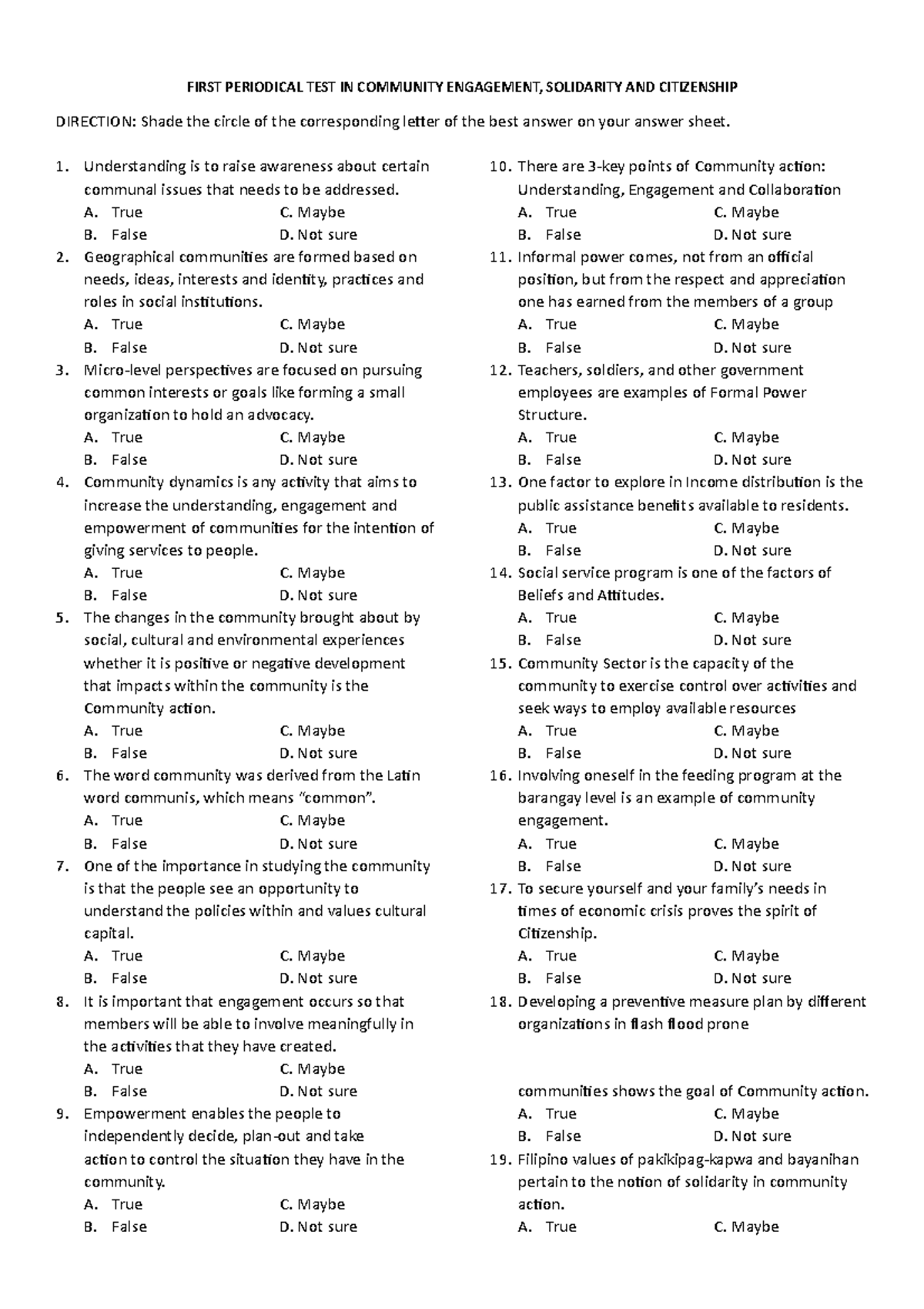 First Periodical TEST CESC - FIRST PERIODICAL TEST IN COMMUNITY ...