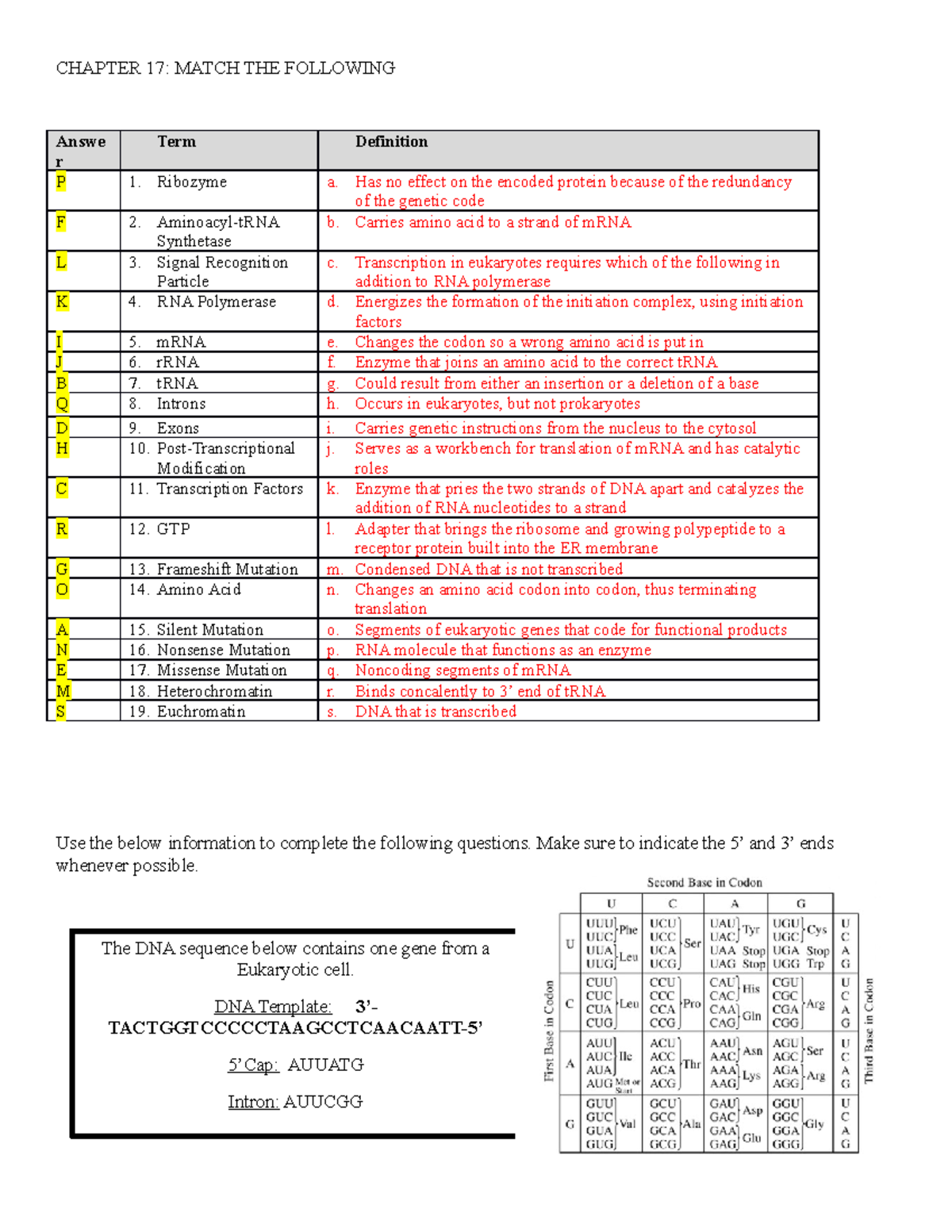 CH 17 HW - homework and lecture notes - CHAPTER 17: MATCH THE FOLLOWING ...