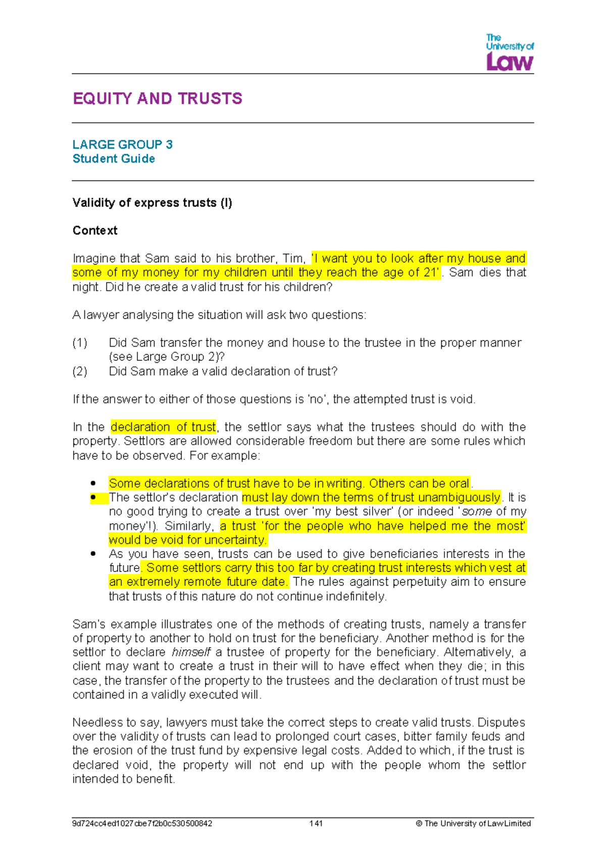 C - Validity of Express Trusts - EQUITY AND TRUSTS LARGE GROUP 3 ...