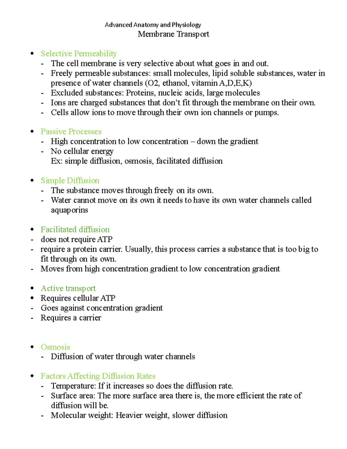 Anatomy and Physiology Notes Study Guide copy - Membrane Transport ...