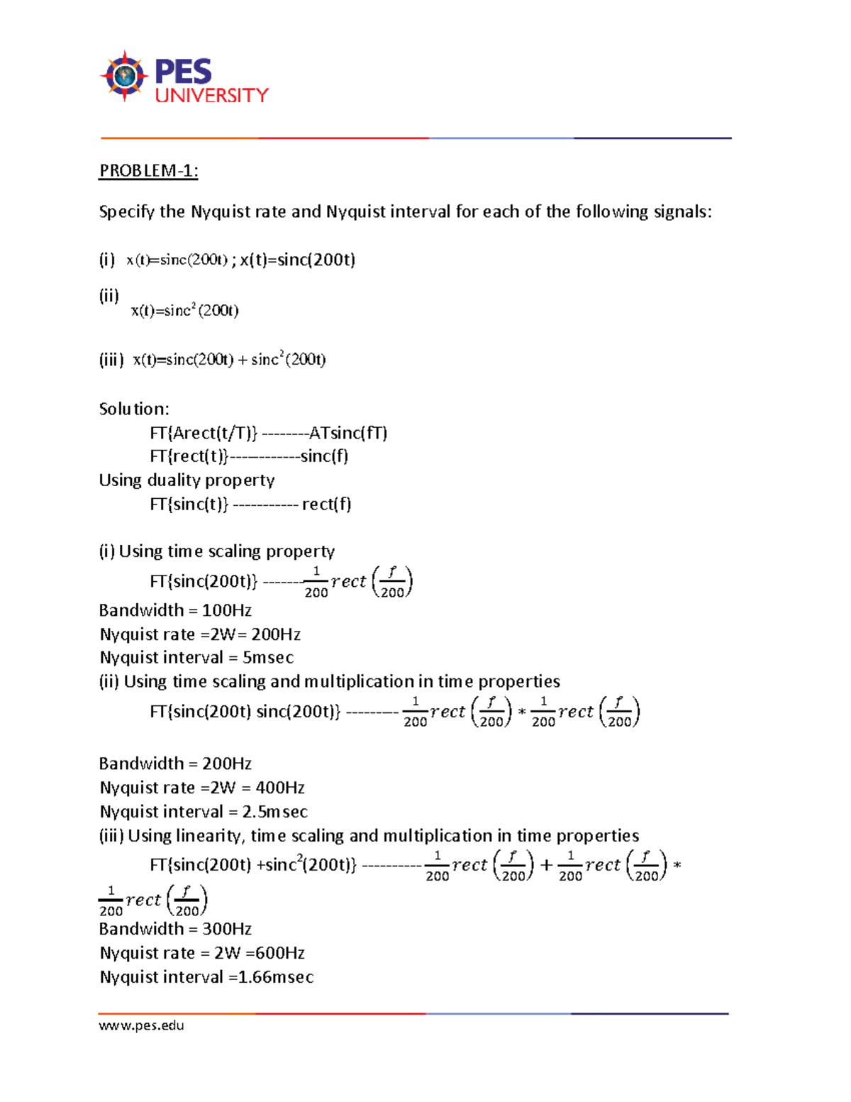 UNIT3 QA Prof Vijay PROBLEM 1 Specify The Nyquist Rate And 