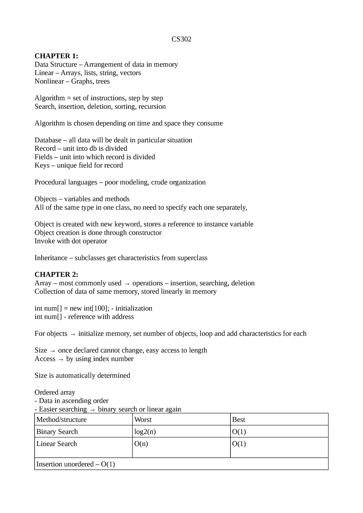 CS307 Final Notes 2 - The file is a summary of all the chapters covered ...