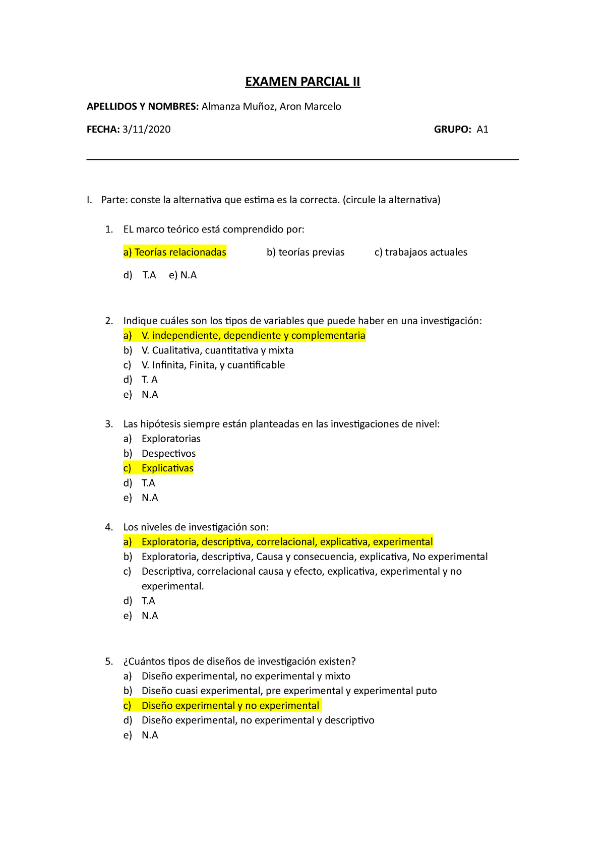 Parcial Segunda Unidad Metodología De La Investigación Científica Examen Parcial Ii 0533