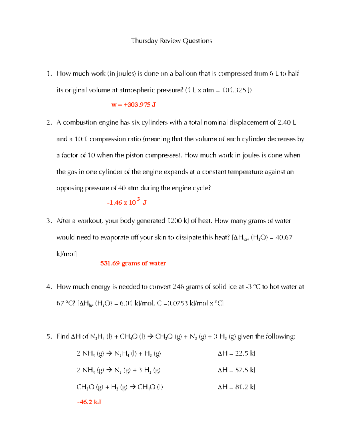 Thursday Review Questions - Answer Key - Thursday Review Questions 1 ...