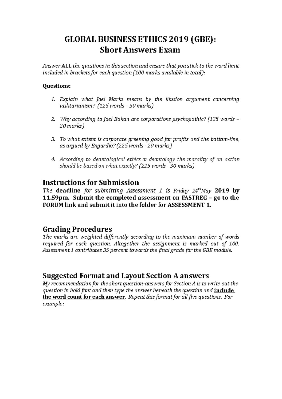 GBE EXAM 1 (2019 ) - Betyg: B - GLOBAL BUSINESS ETHICS 2019 (GBE ...