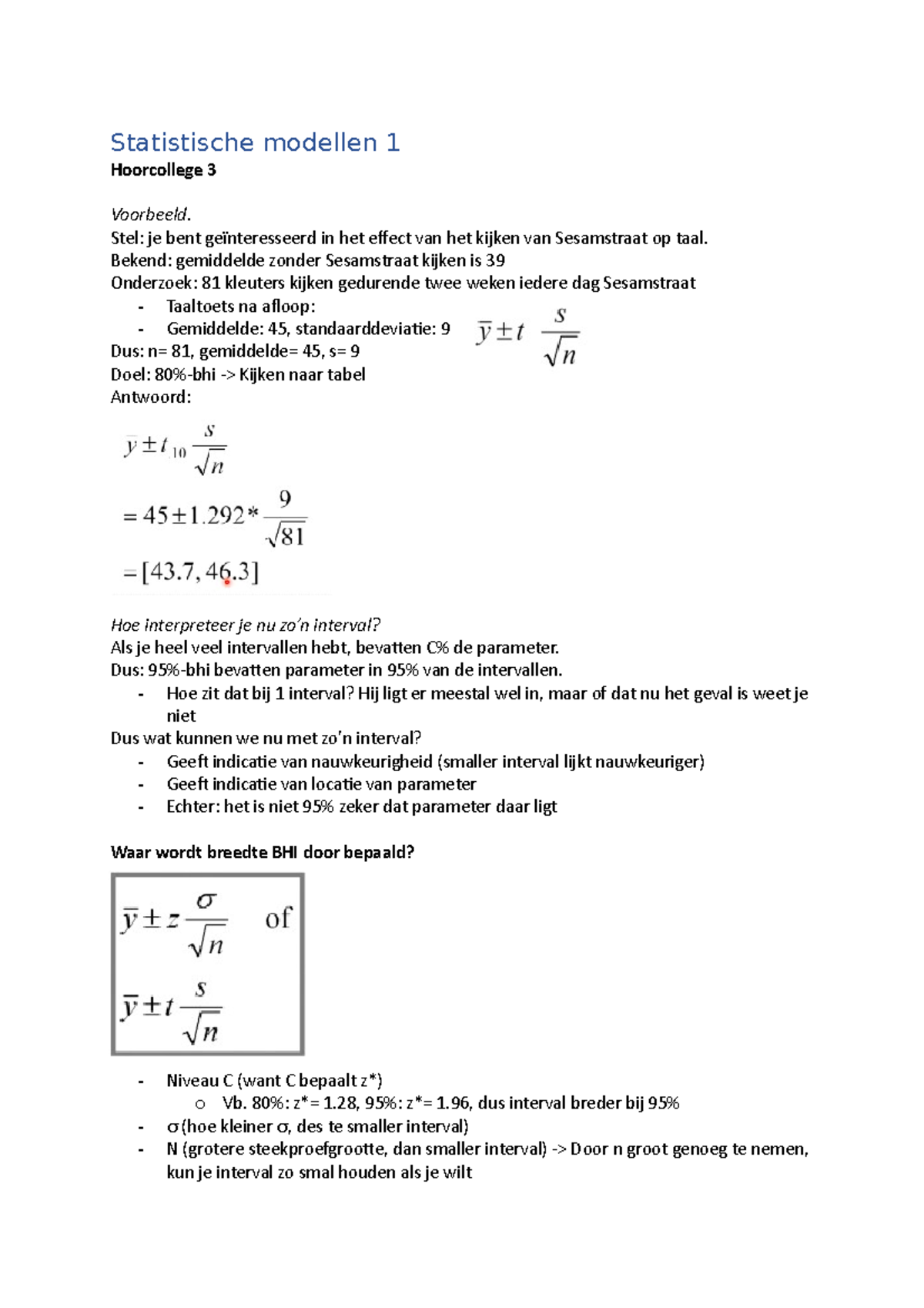 Statistische Modellen 1; HC3 2021/2022 Significantie - RUG - Studeersnel