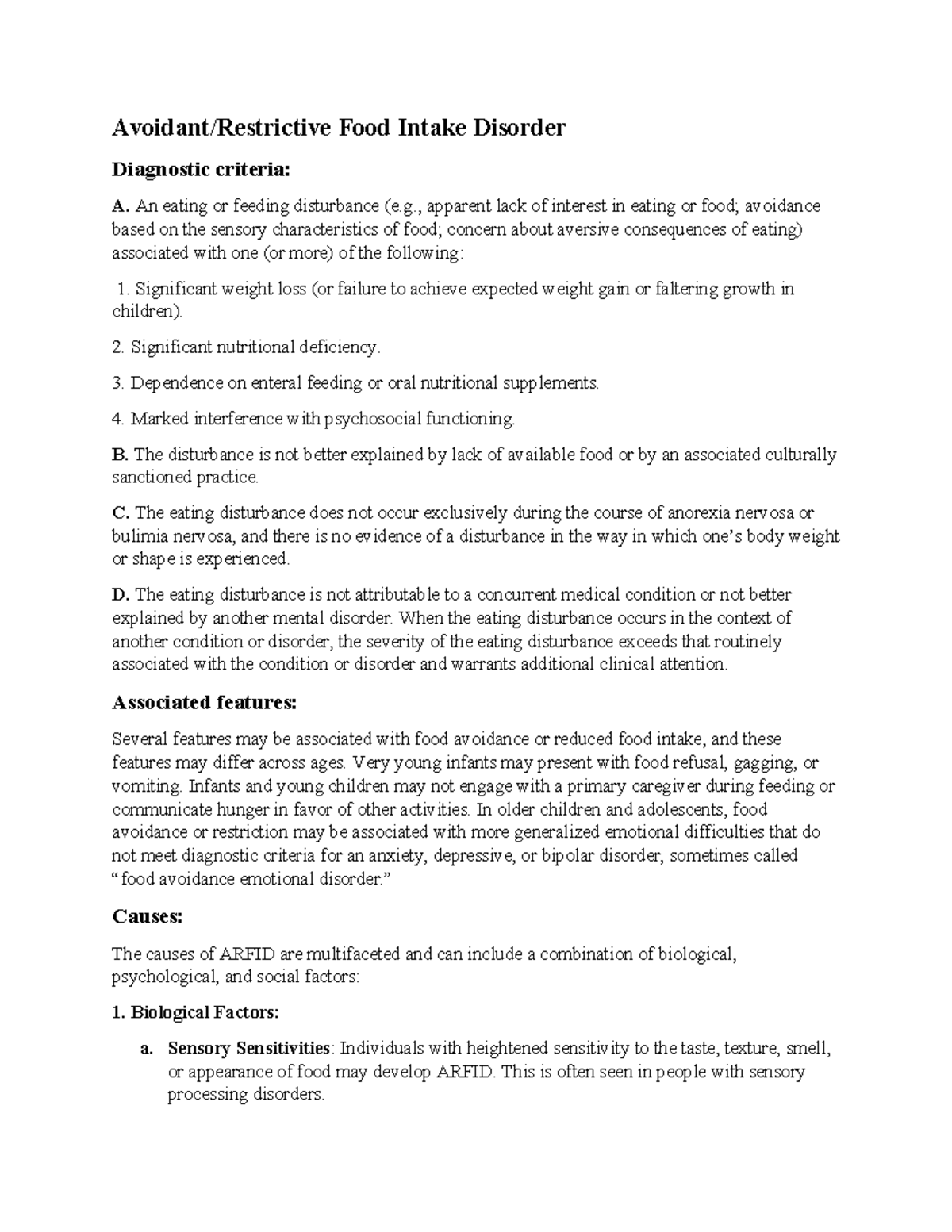 Arfid - Avoidant/Restrictive Food Intake Disorder Diagnostic criteria ...