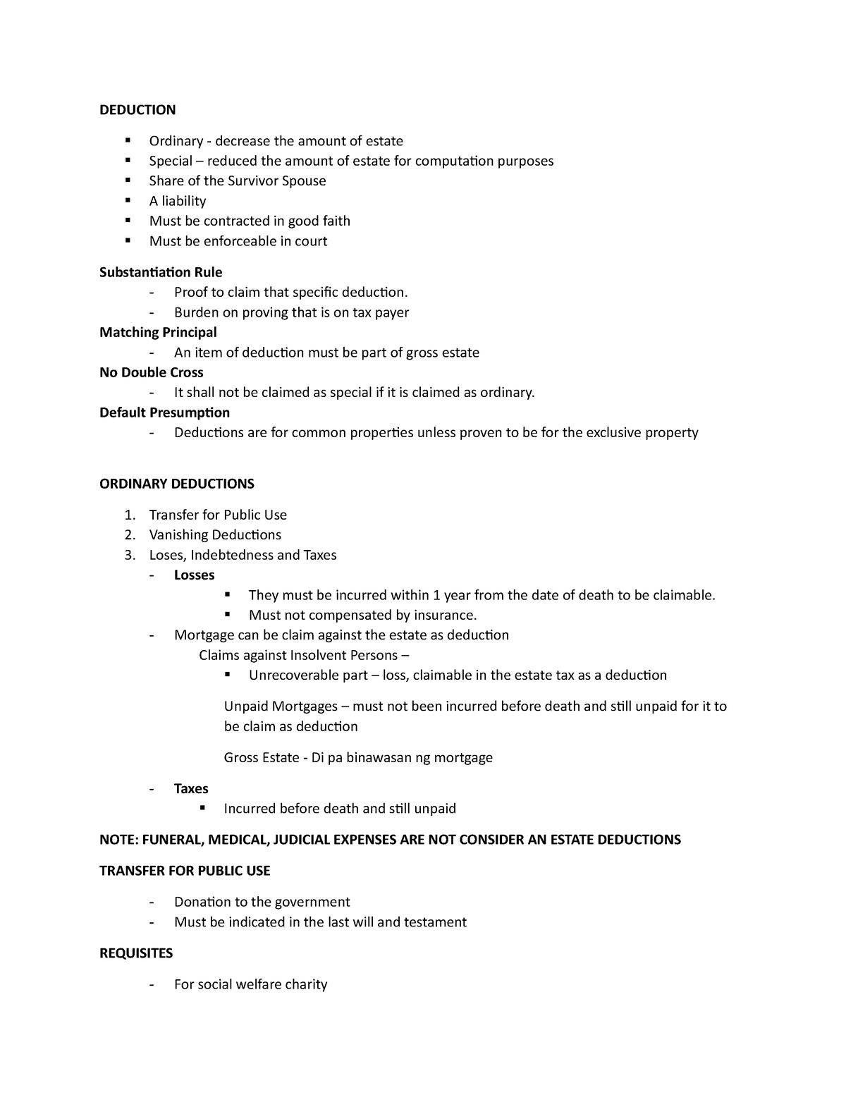 TAX-2-NOTE - Lecture notes 1-2 - DEDUCTION Ordinary - decrease the ...