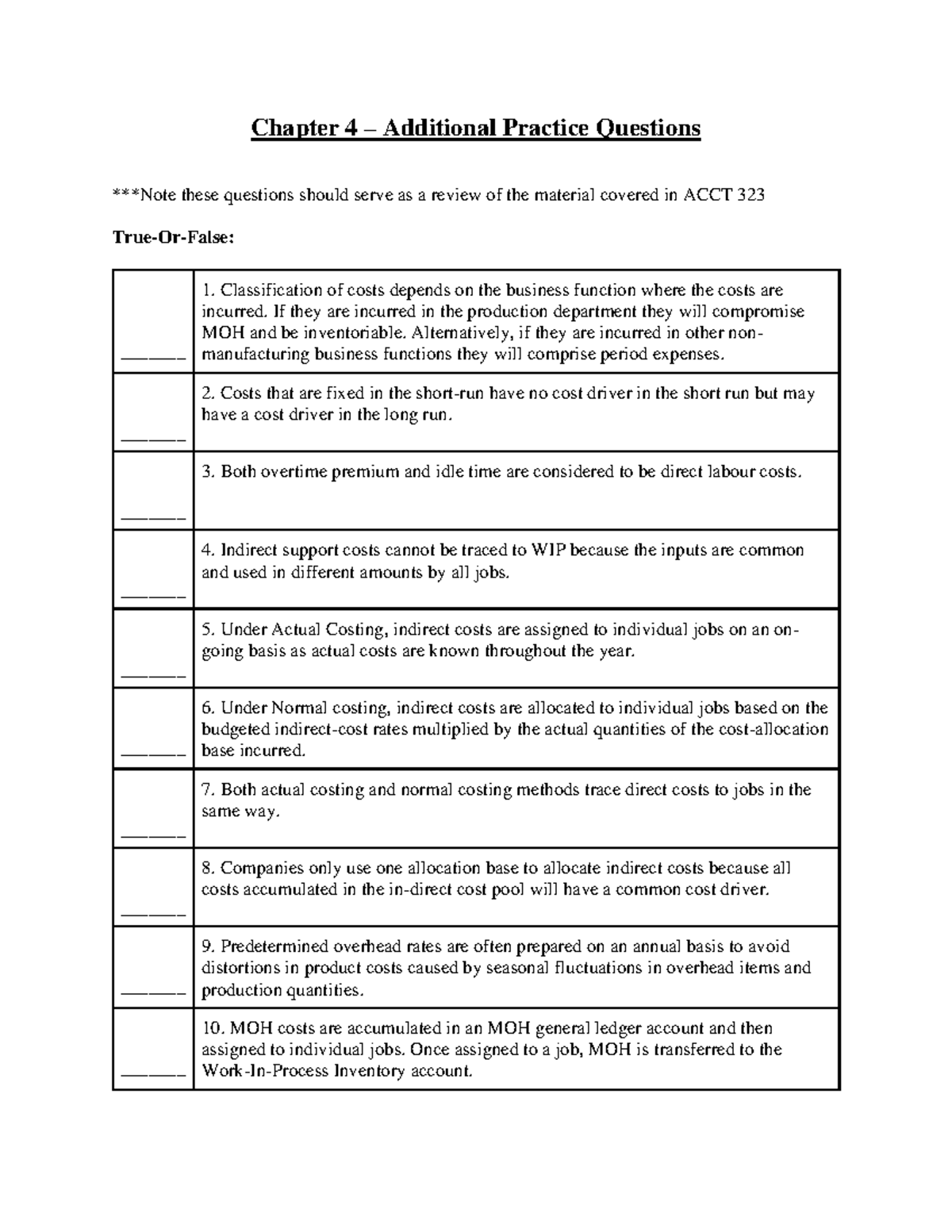 Chapter 4 - TF Practice Questions - Chapter 4 – Additional Practice ...