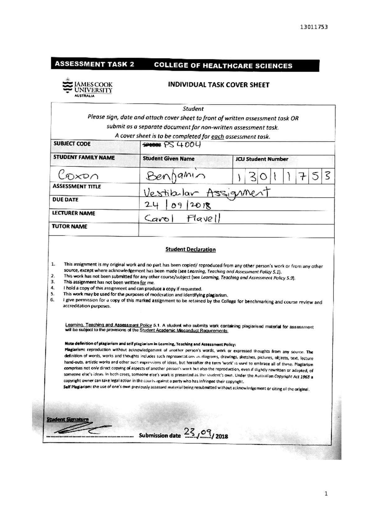 PS4004 Vestibular Assignment - Part A: Question 1. Describe in layman’s ...