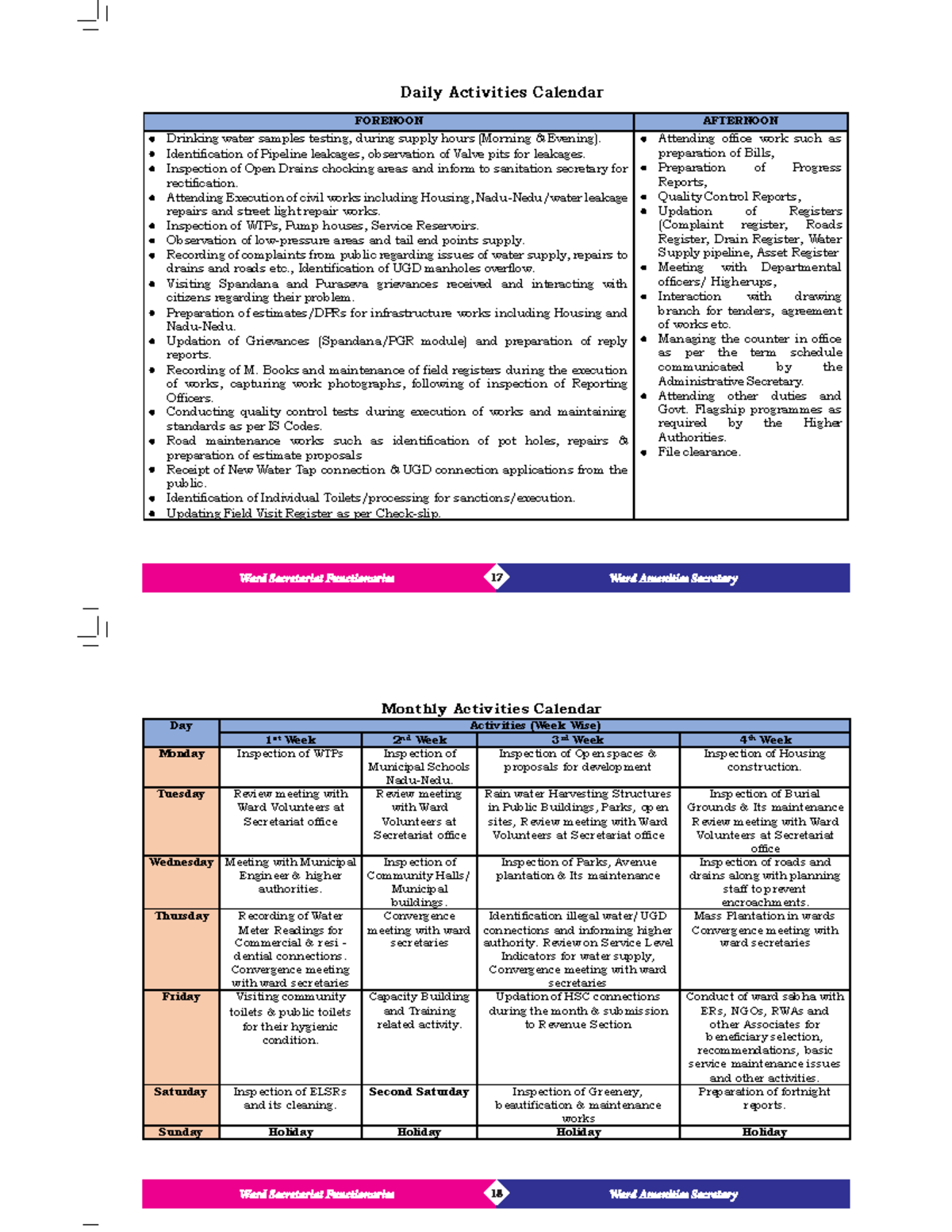 WARD Amenities Secretary English Version - Daily Activities Calendar ...