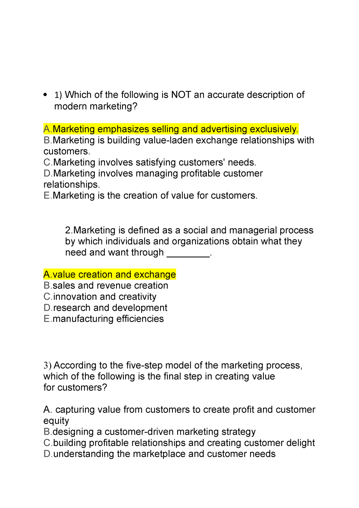 QUIZ Marketing Fundamentals Chapter 1 Copy - 1) Which Of The Following ...