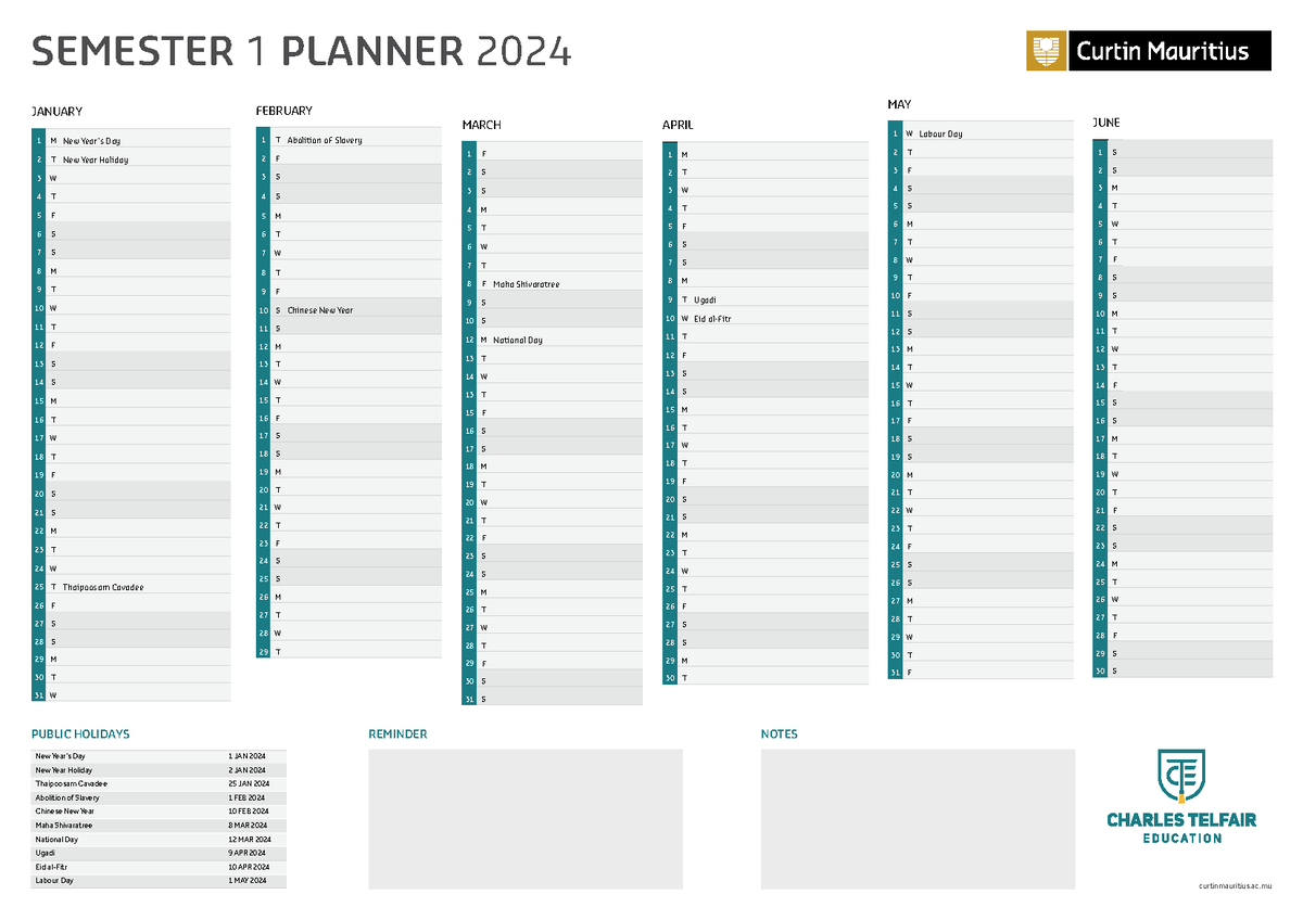 Study Planner 2024 Curtin Mauritius Calendar Interactive 1 T