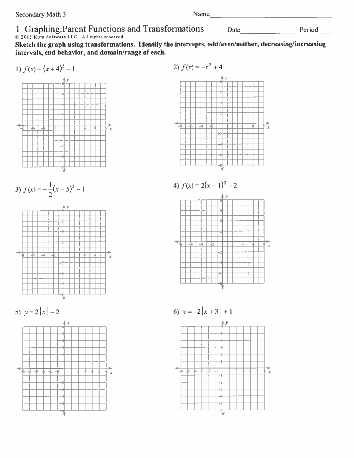 Algebra+2+CW+Transformations - Secondary Math 3 Name 1 Graphing:Parent ...