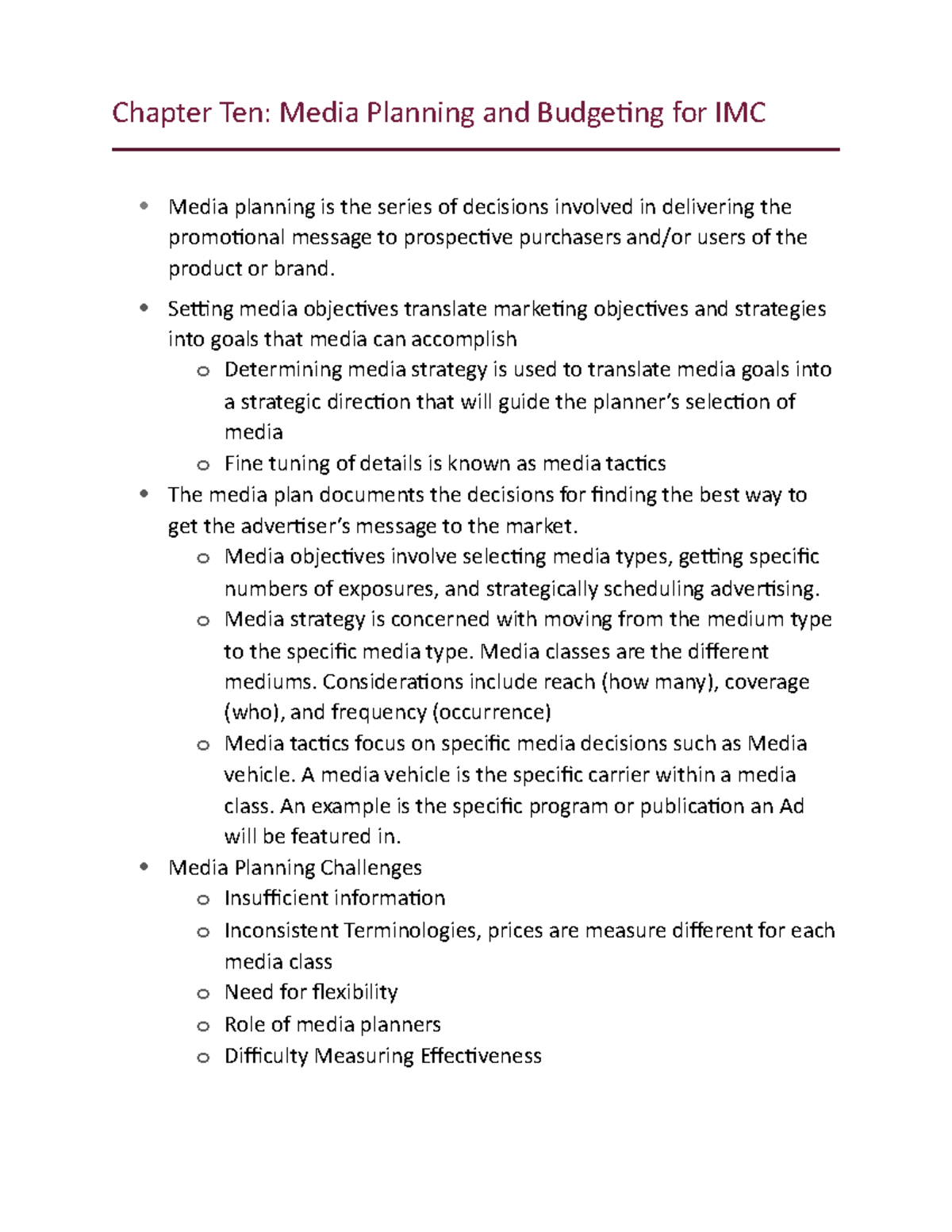 Chapter 10 Media Planning Chapter Ten Media Planning and Budgeting